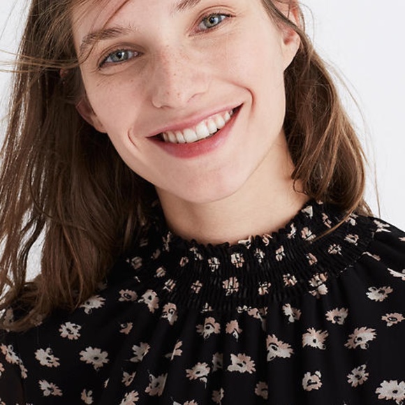 Madewell Mistlight Mockneck Dress in Seattle Floral Black Sheer - Picture 3 of 8